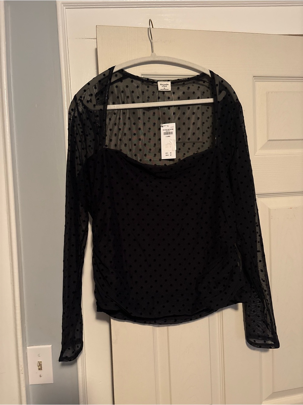 Abercrombie Black Sheer Polka Dot Long Sleeve Top